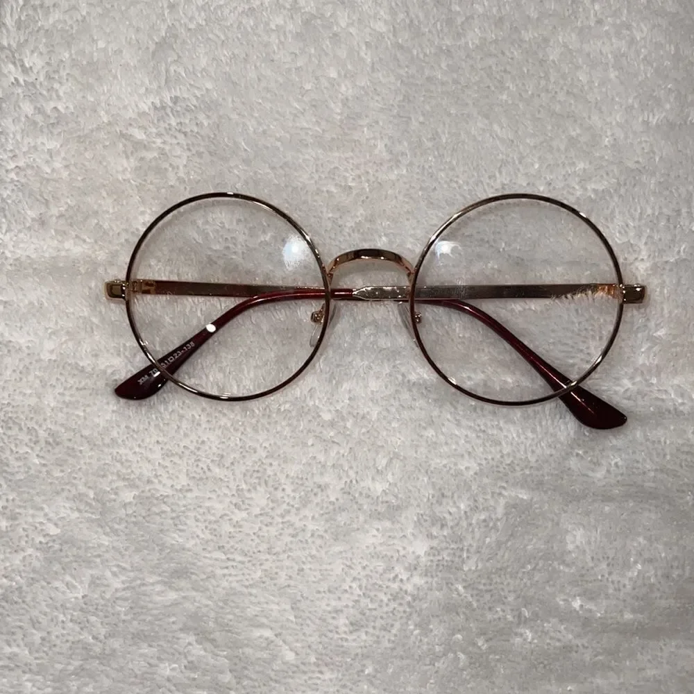 Three pair bundle clear lense glasses gold brown and silver